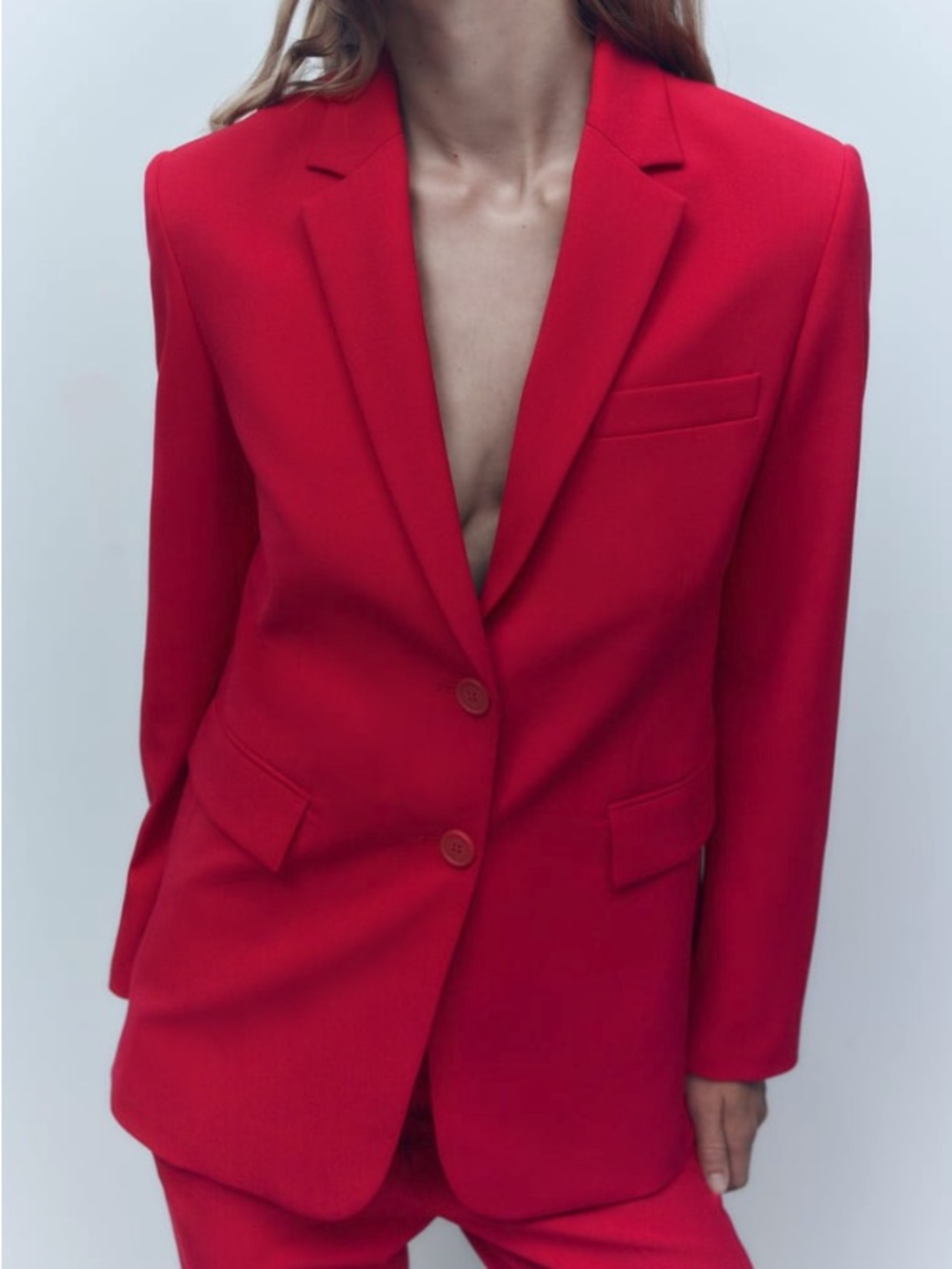 Zara Red Notch Lapel Two-Button Blazer